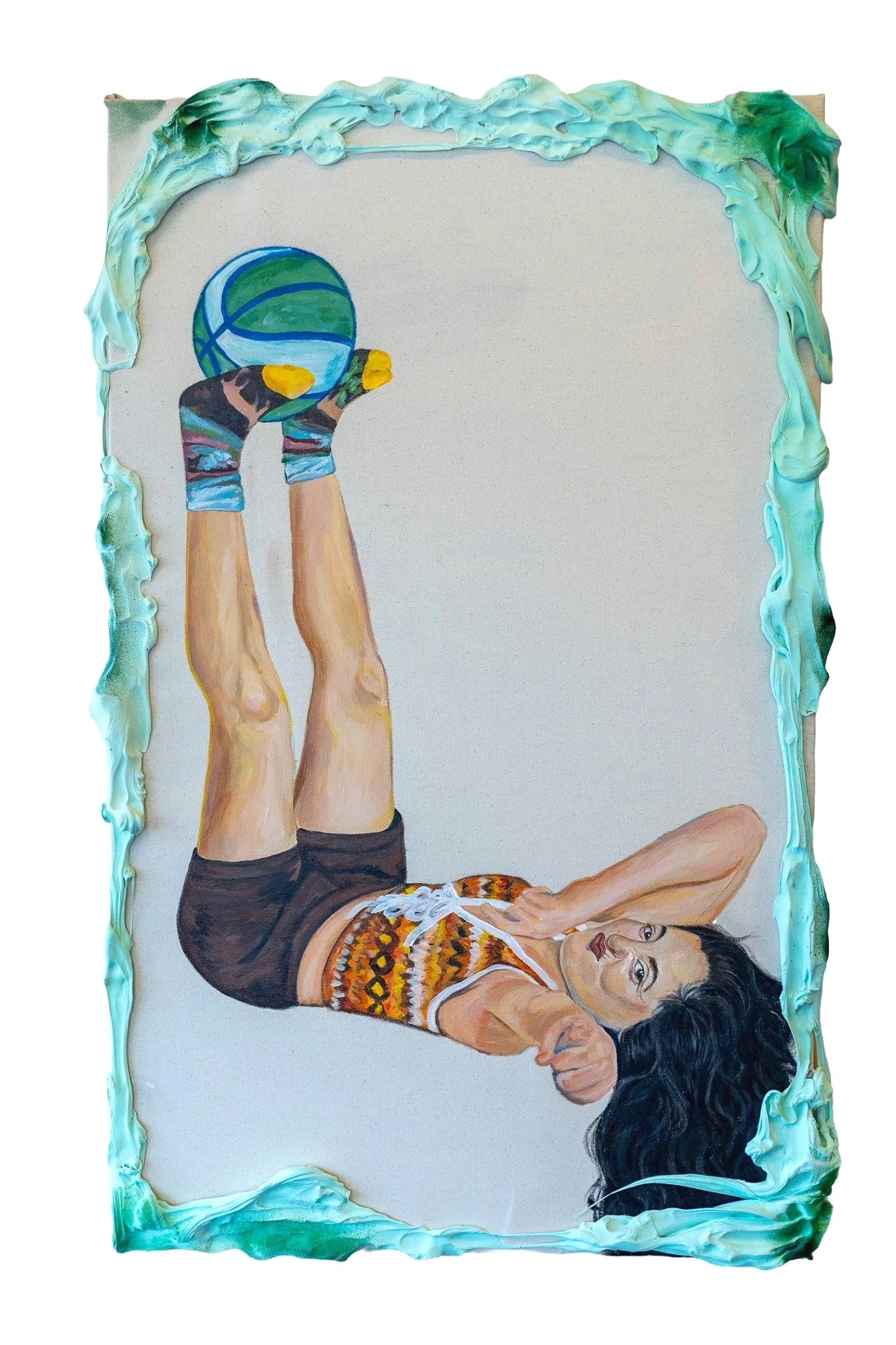 "Team Player", Acrylic Paint, Spray Paint, and Air Dry Foam on Raw Canvas, 2026