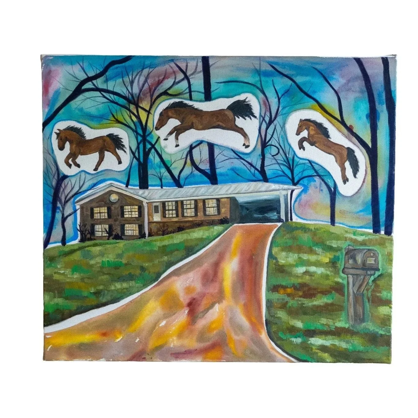 "Home As We Know It" , Acrylic and Fluid Paint on Raw Canvas