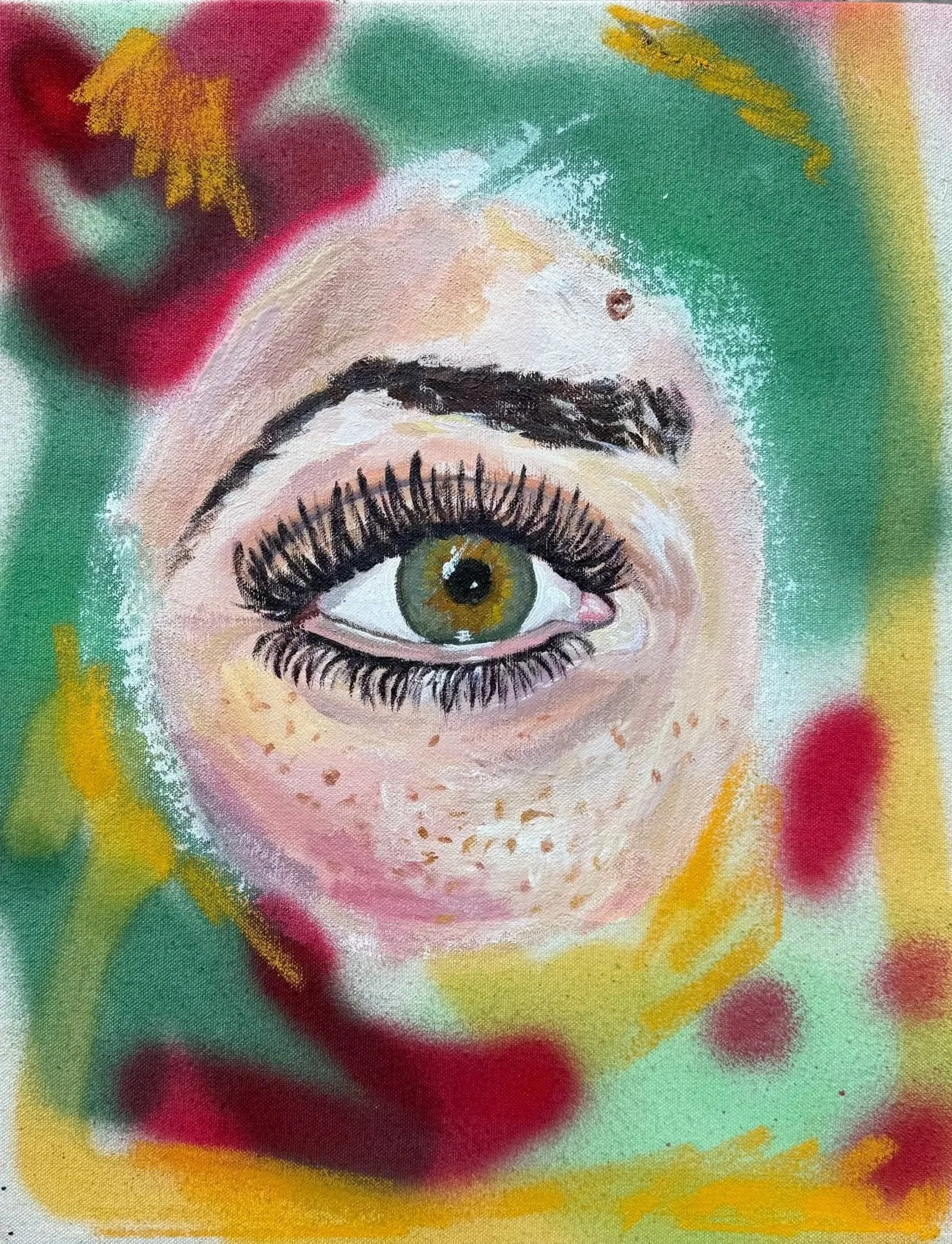 Acrylic Paint, Oil Pastel, Spray Paint on Raw Canvas, 2026 
