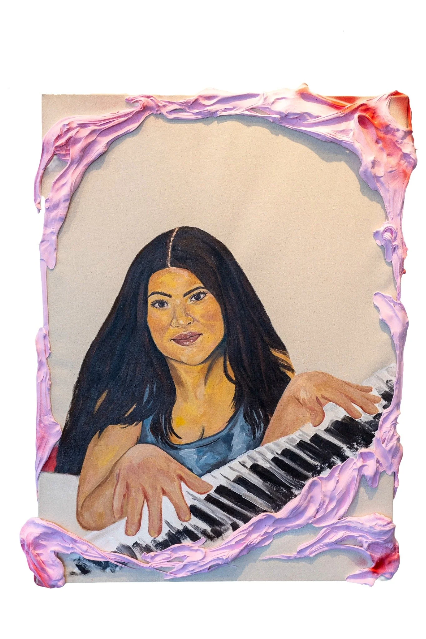 "Playlist Maker", Acrylic Paint, Spray Paint, and Air Dry Foam on Raw Canvas, 2026