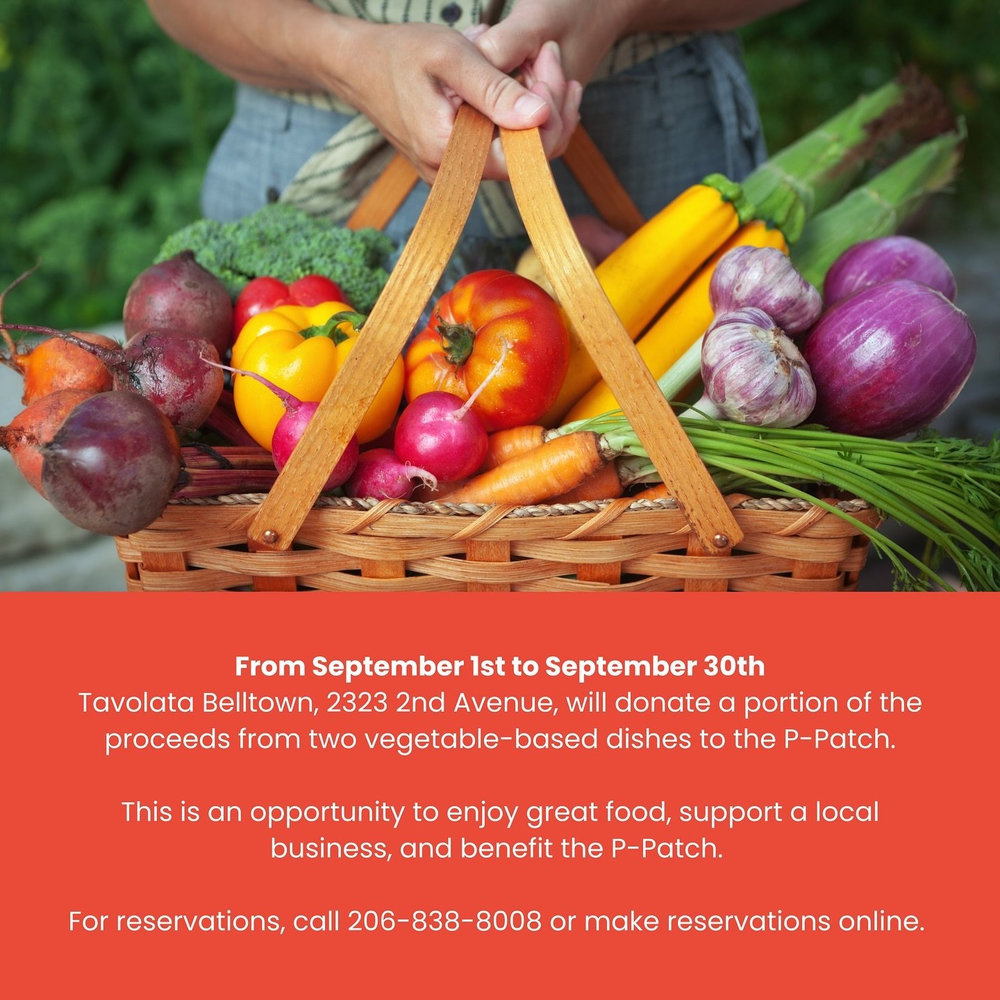 Did you know that now through September 30th, Tavol&agrave;ta Belltown (2323 2nd Ave) will donate a portion of proceeds from two delicious vegetable-based dishes to support the P-Patch! 🌱

Enjoy amazing food, support a local business, and give back 