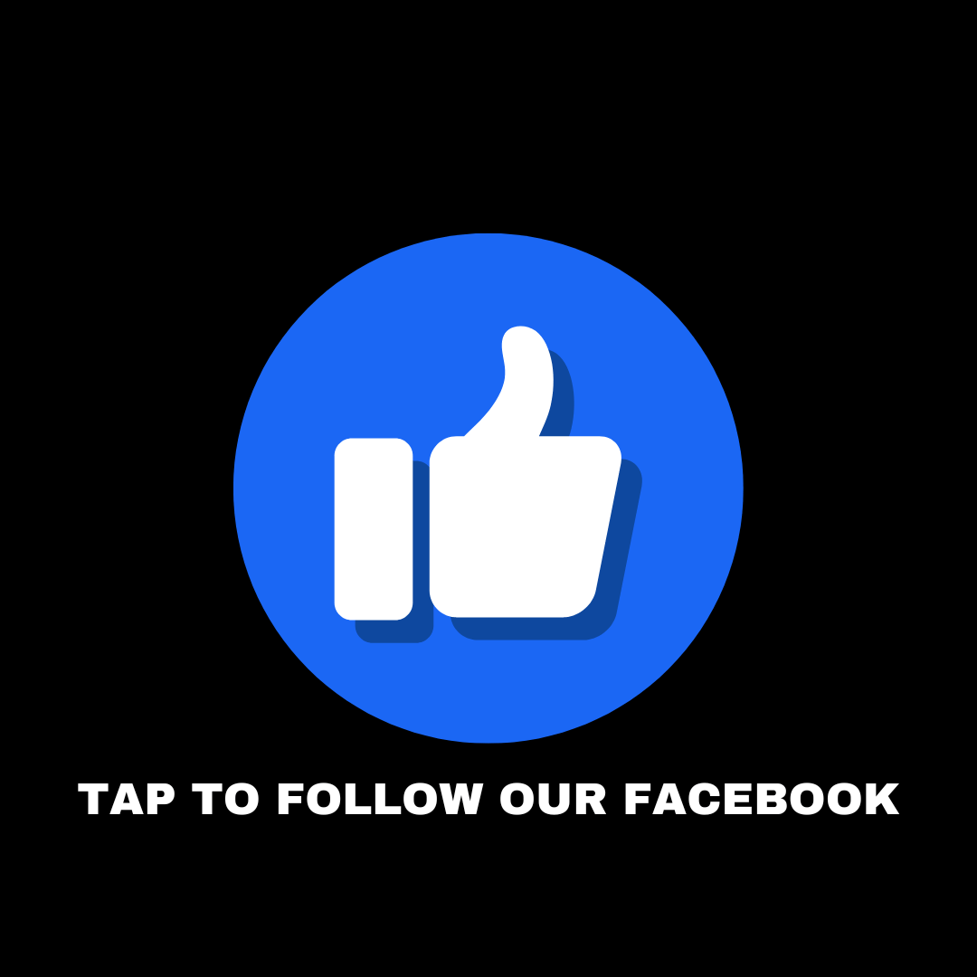 Facebook Icon saying "Tap to Follow our Facebook"