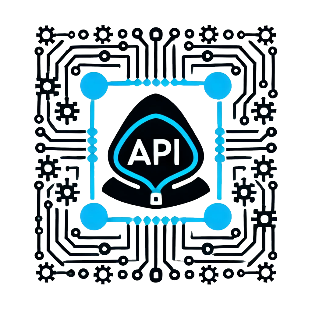 Illustration with "API" text inside a hooded figure, surrounded by circuit patterns.