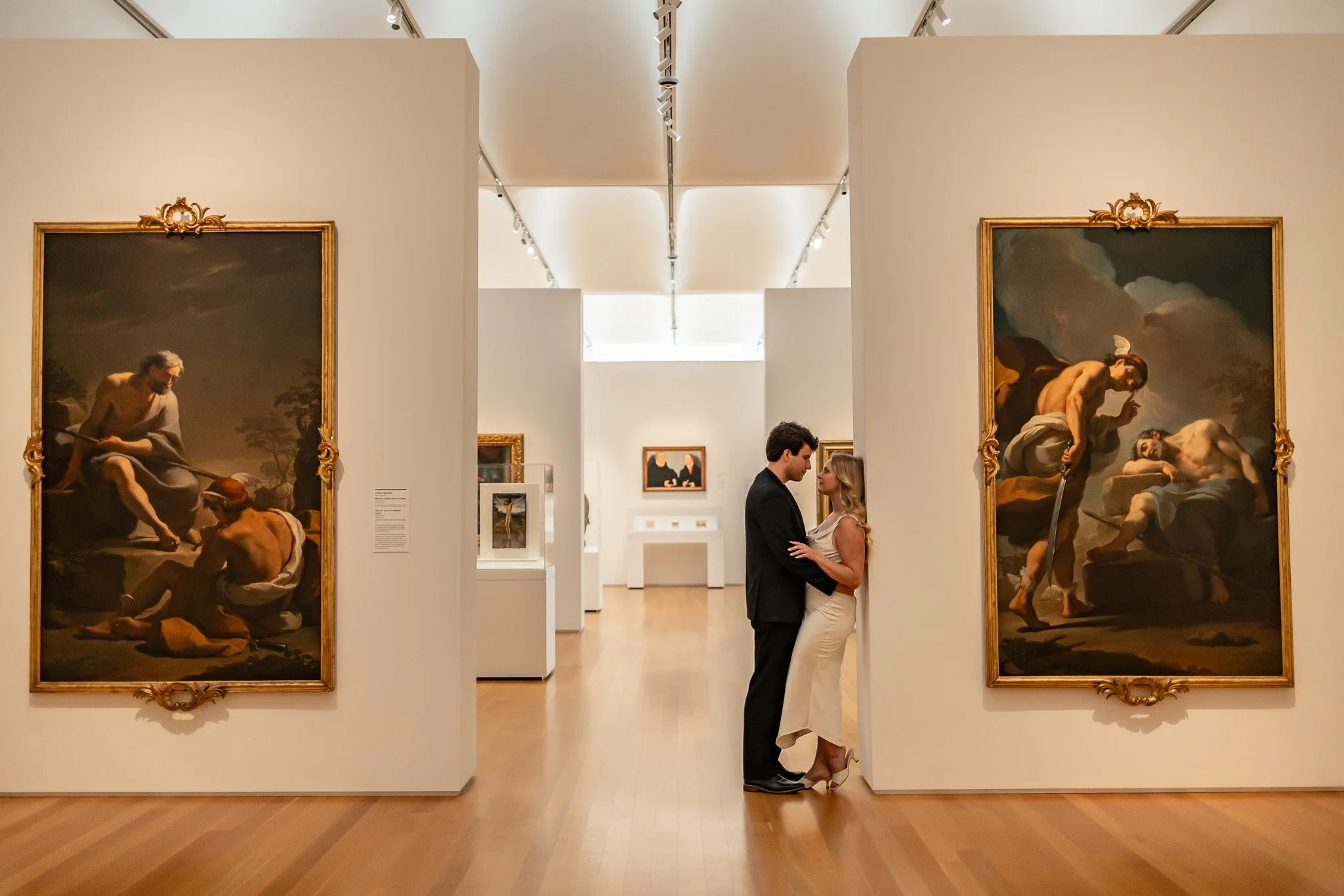 romantic engagement session at NCMA in Raleigh