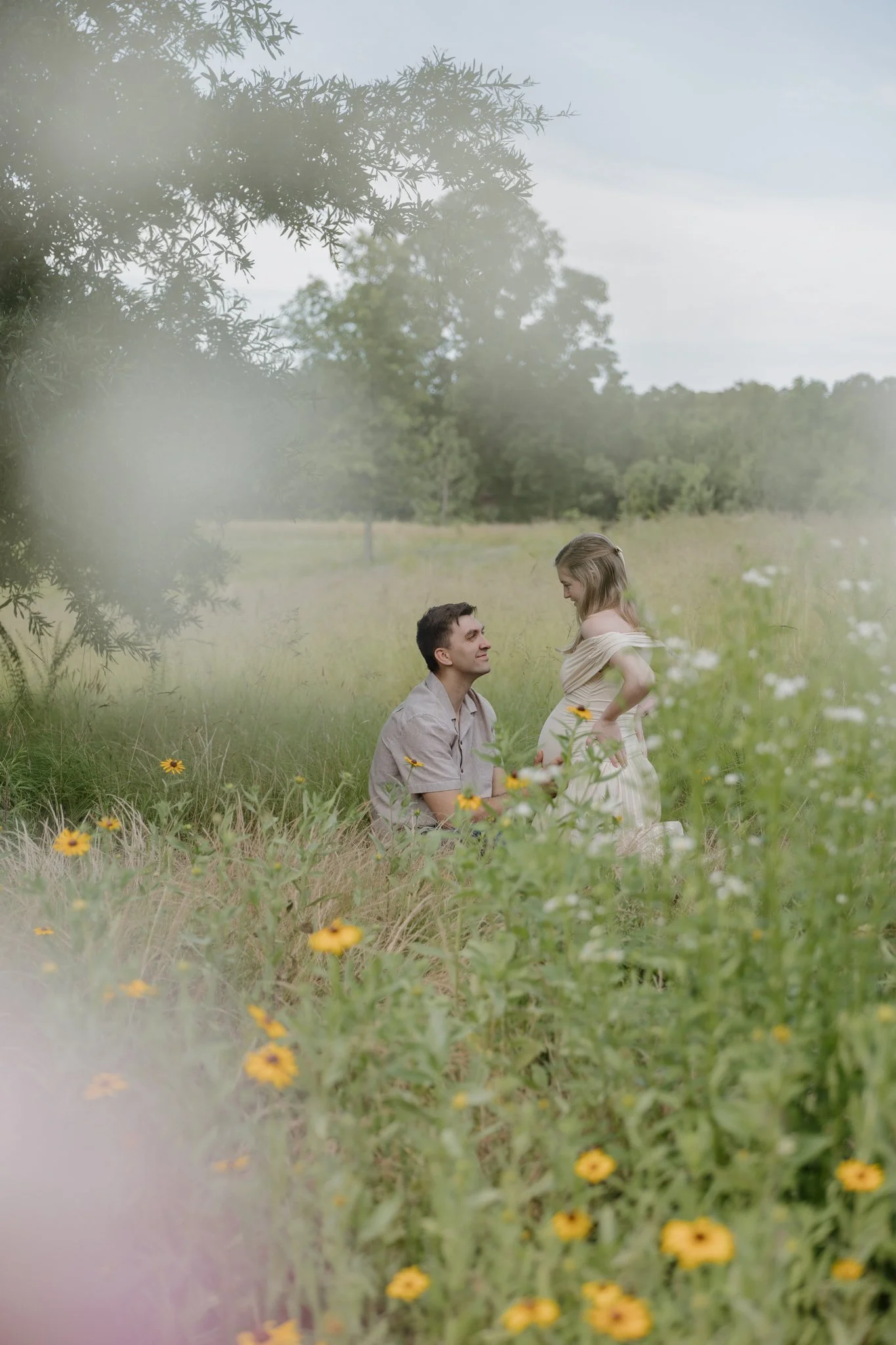 Morning Maternity Session Among the Wildflowers at NCMA Park | Raleigh Photographer