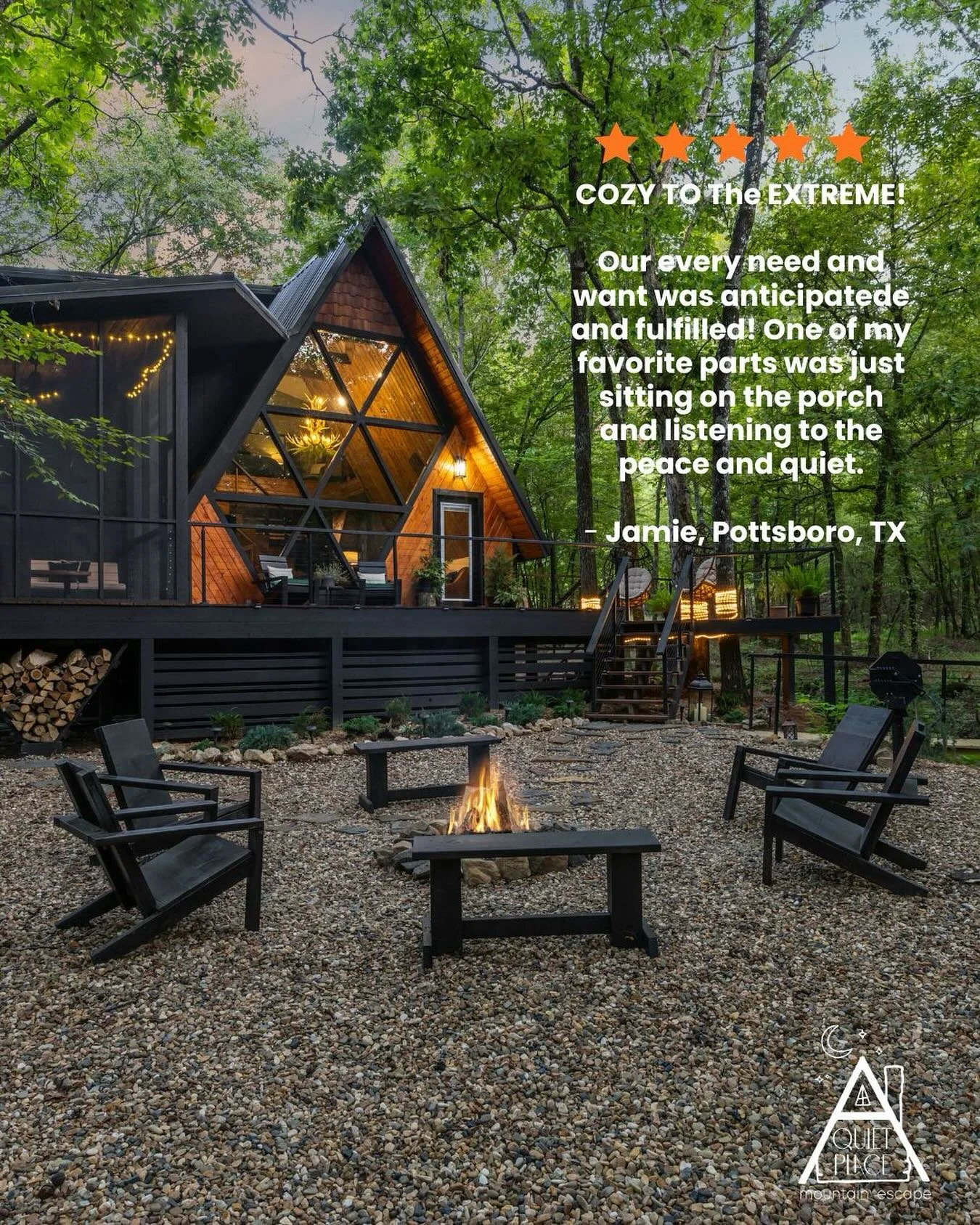 ✨ COZY TO THE EXTREME! 
We never get tired of hearing how guests experience peace and quiet in the Ouachita Mountains.

Whether you&rsquo;re sipping coffee on the porch, warming up by the fire, or listening to the forest settle around you&mdash;A Qui