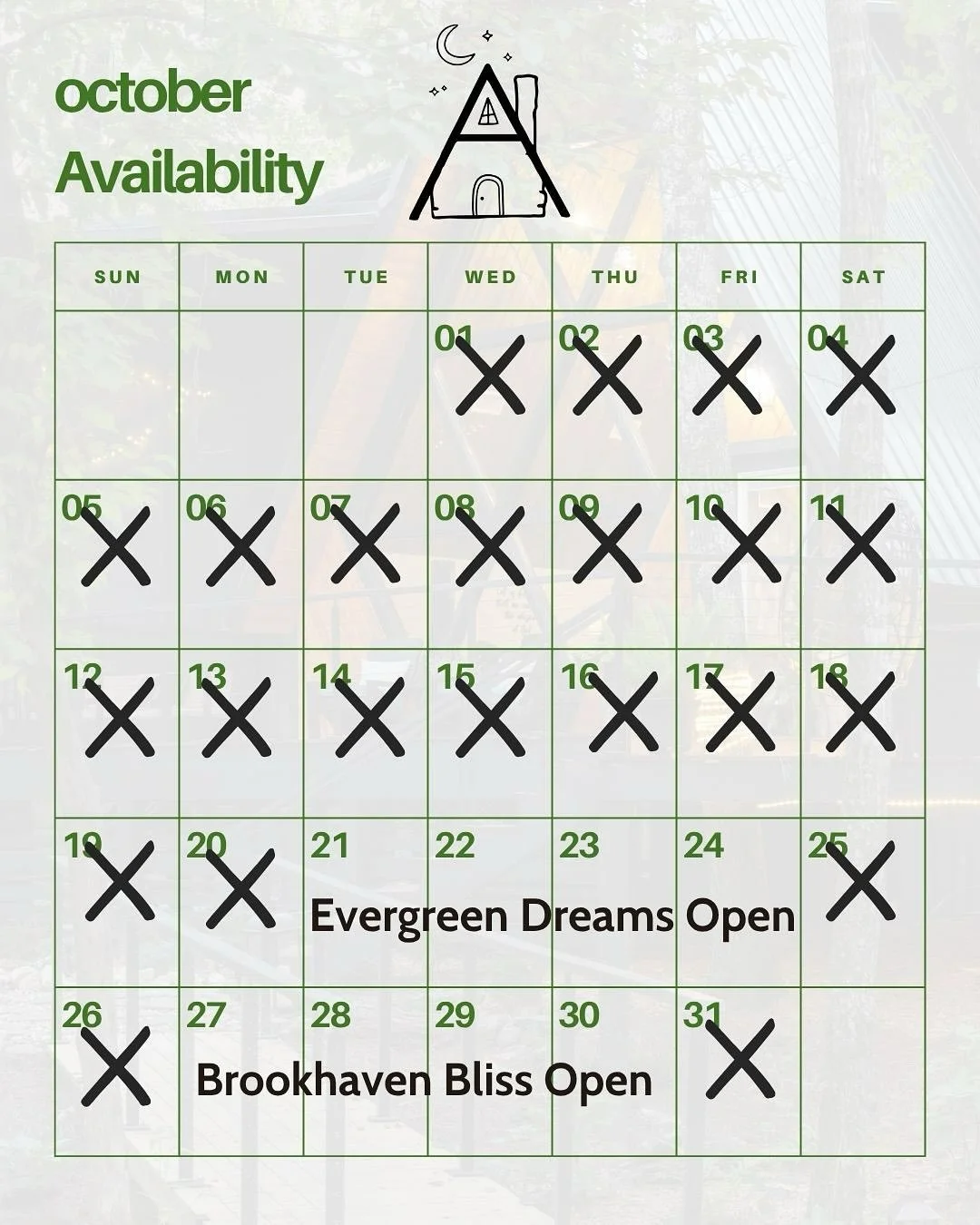 🚨 RARE October openings! 🍂
Both of our luxury A-Frames are available for a few special dates this month &mdash; the perfect chance for one last fall adventure before the season shifts.

✨ Ride the scenic ATV trails (open until October 31st!)
🔥 Unw