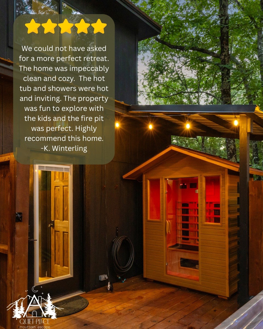 ⭐️⭐️⭐️⭐️⭐️
Clean, cozy, and designed for everyone to enjoy 🌲✨

From relaxing in the hot tub to unwinding in the sauna and gathering by the fire pit, A Quiet Place Mountain Escape is a place where families can slow down, reconnect, and make lasting m