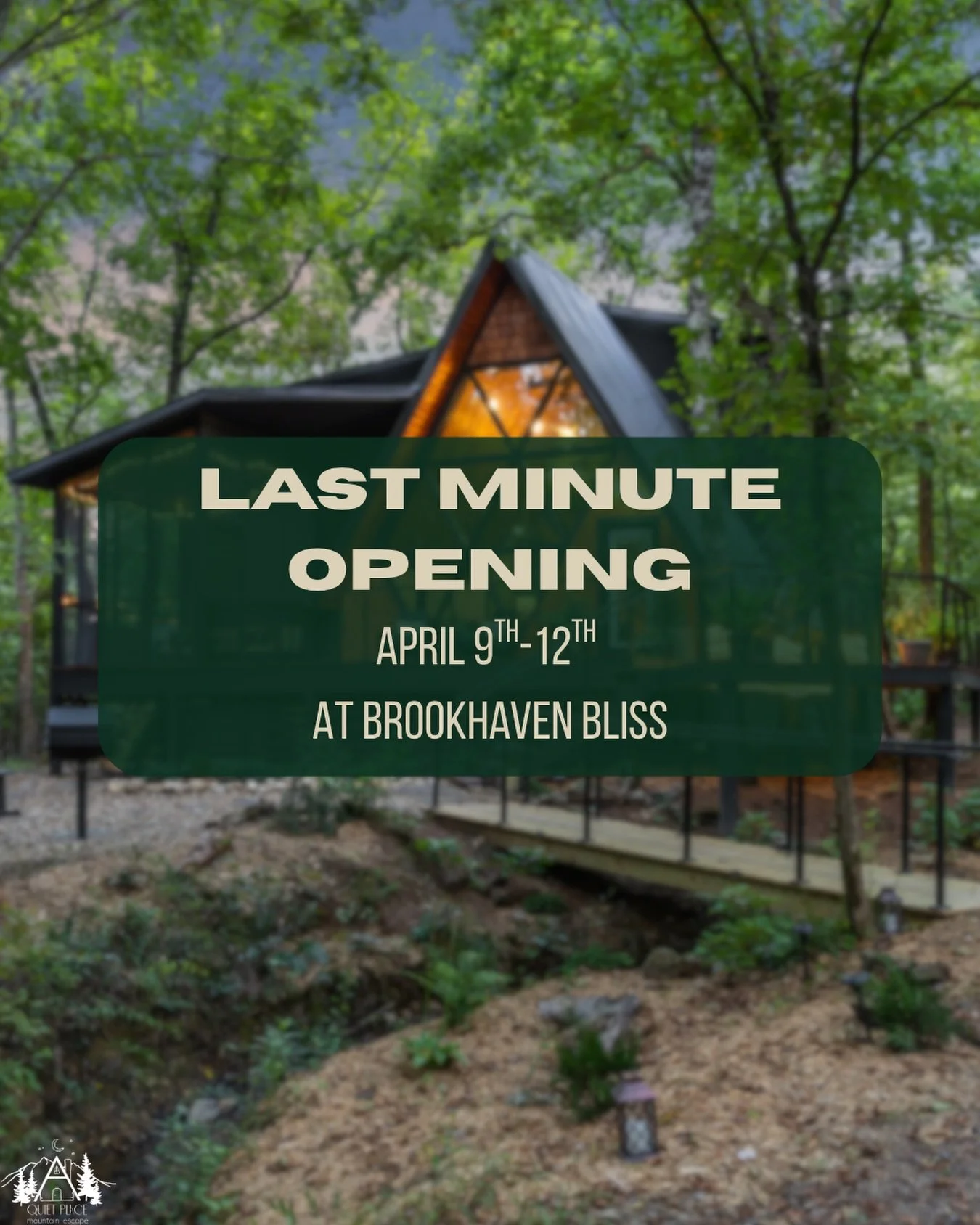 Last-minute plans, anyone? 🌿✨
We&rsquo;ve got a rare opening at Brookhaven Bliss from April 9&ndash;12th and it&rsquo;s the perfect excuse to get away for a few days. Think quiet mornings, cozy nights, and nothing on your schedule except relaxing.
I