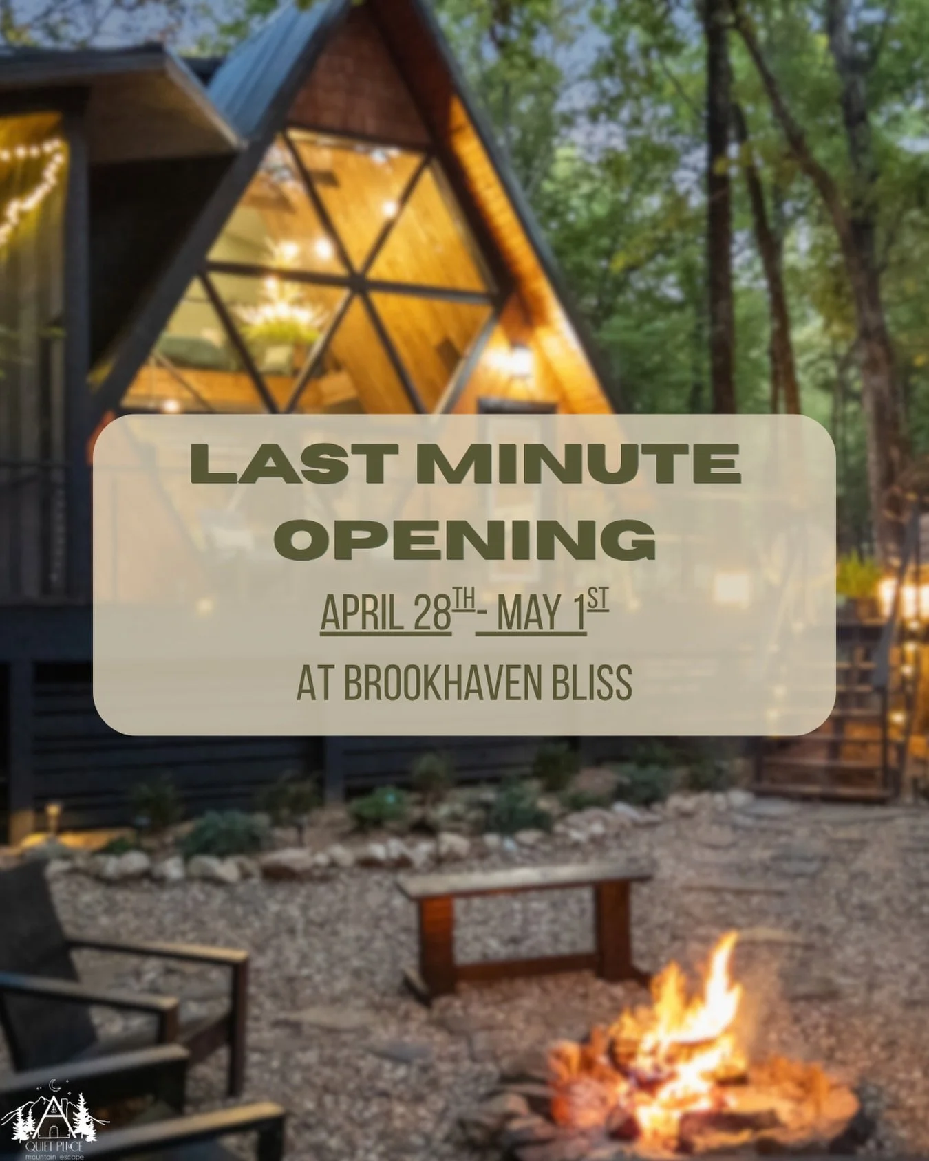 We are so blessed to stay booked here at A Quiet Place Mountain Escape! So believe us when we say, this opening is so rare!! 
Book today! 

#AQuietPlaceMountainEscape
#CabinLife
#Arkansas
#MountainRetreat
#StayaWhile