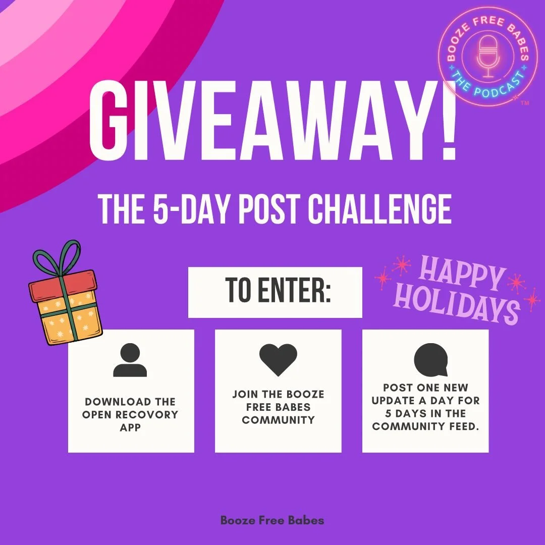 ✨ NEW CHALLENGE ALERT: SHARE &amp; WIN! ✨

We&rsquo;re celebrating connection, consistency, and courage with a brand-new Booze Free Babes GIVEAWAY inside the app! 💖💜💙

THE 5-DAY POST CHALLENGE
Show up for yourself + inspire others by posting one n