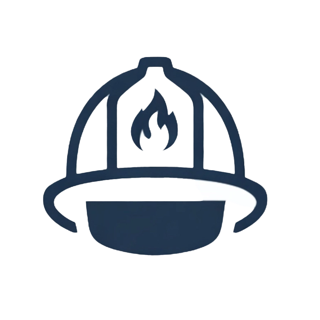 Icon of a firefighter's helmet with a flame symbol at the top center.