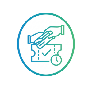 Hand shaking over a checkmark and clock icon, symbolizing trust or approval.