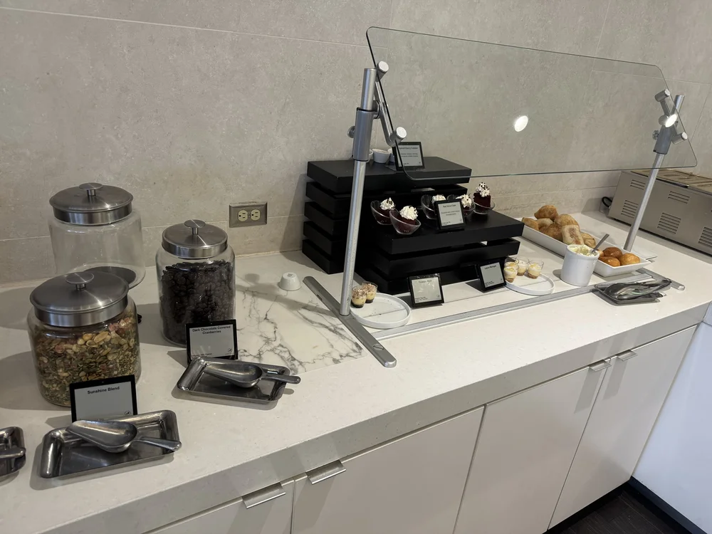   Dessert bar featuring cherry cobbler, lemon meringue and tiramisu amongst other things.  