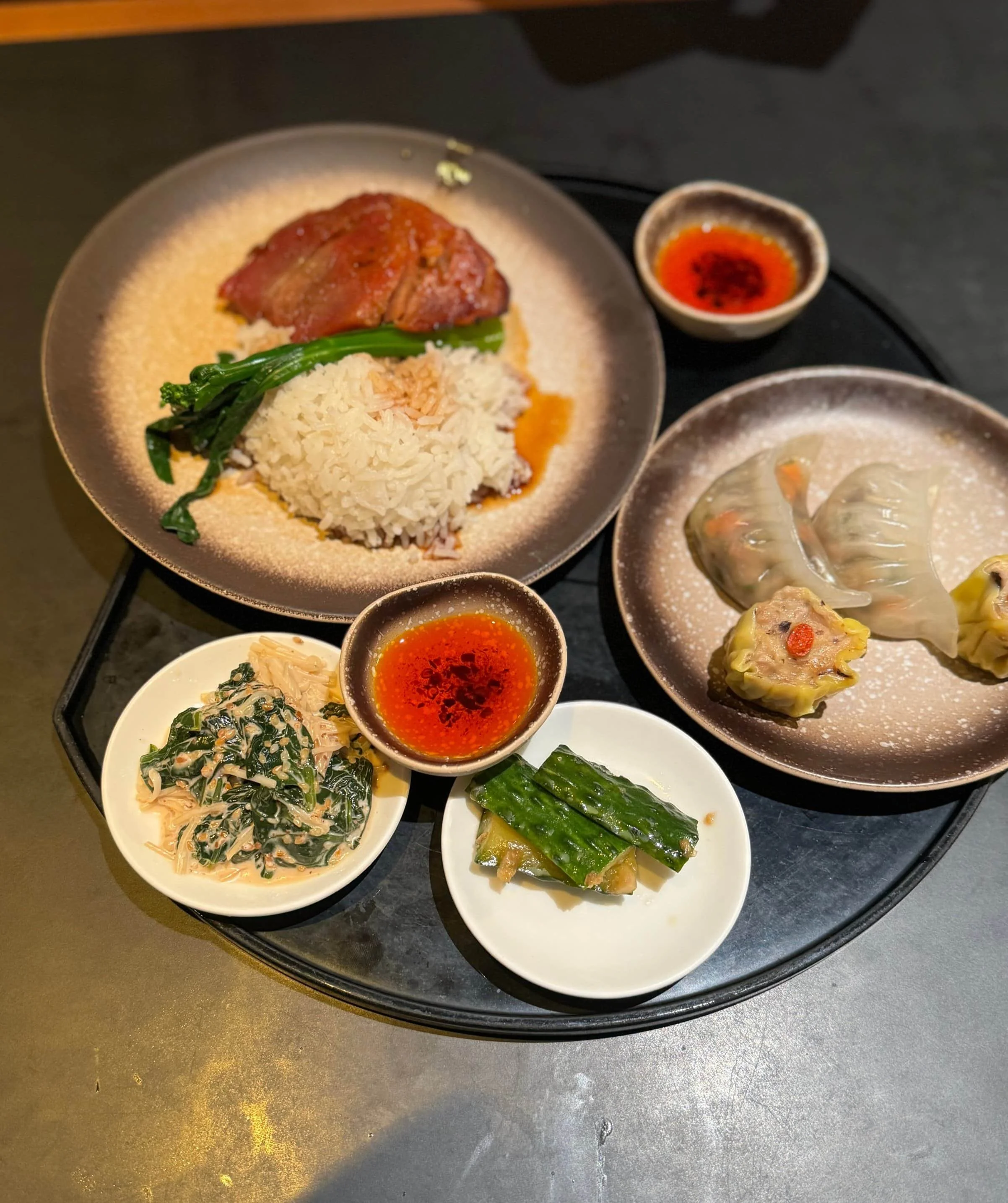 Various dishes and meals, food inside Cathay Pacific The Pier Business lounge