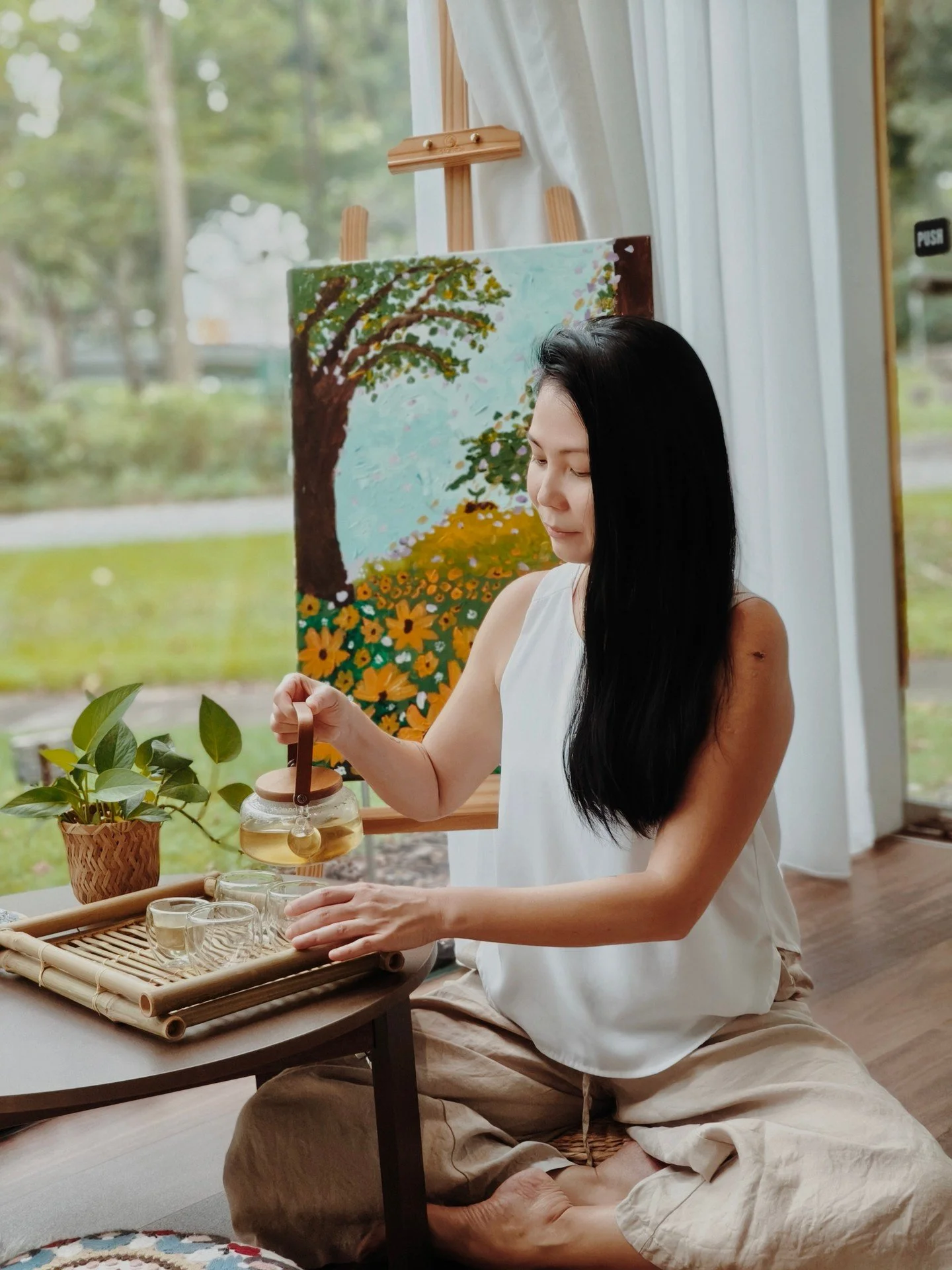 Have you heard of the phrase &quot;Smile to the cloud in your tea&quot;? 

This saying is a Zen Buddhist concept by the late Thich Nhat Hanh, a Vietnamese monk and peace activist with several published books surrounding Mindfulness themes. This conce