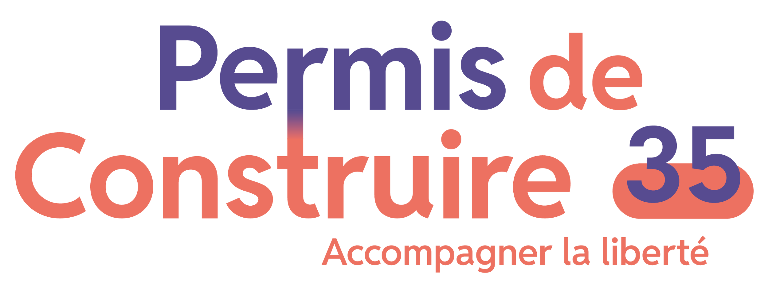 Nuage de mots avec les termes 'Permis de Construire 35' et la phrase 'Accompagner la liberté', utilisant des couleurs rouge et violet.