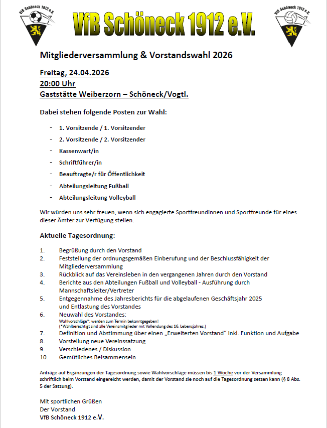 Einladung zur Mitgliederversammlung und Vorstandswahl
