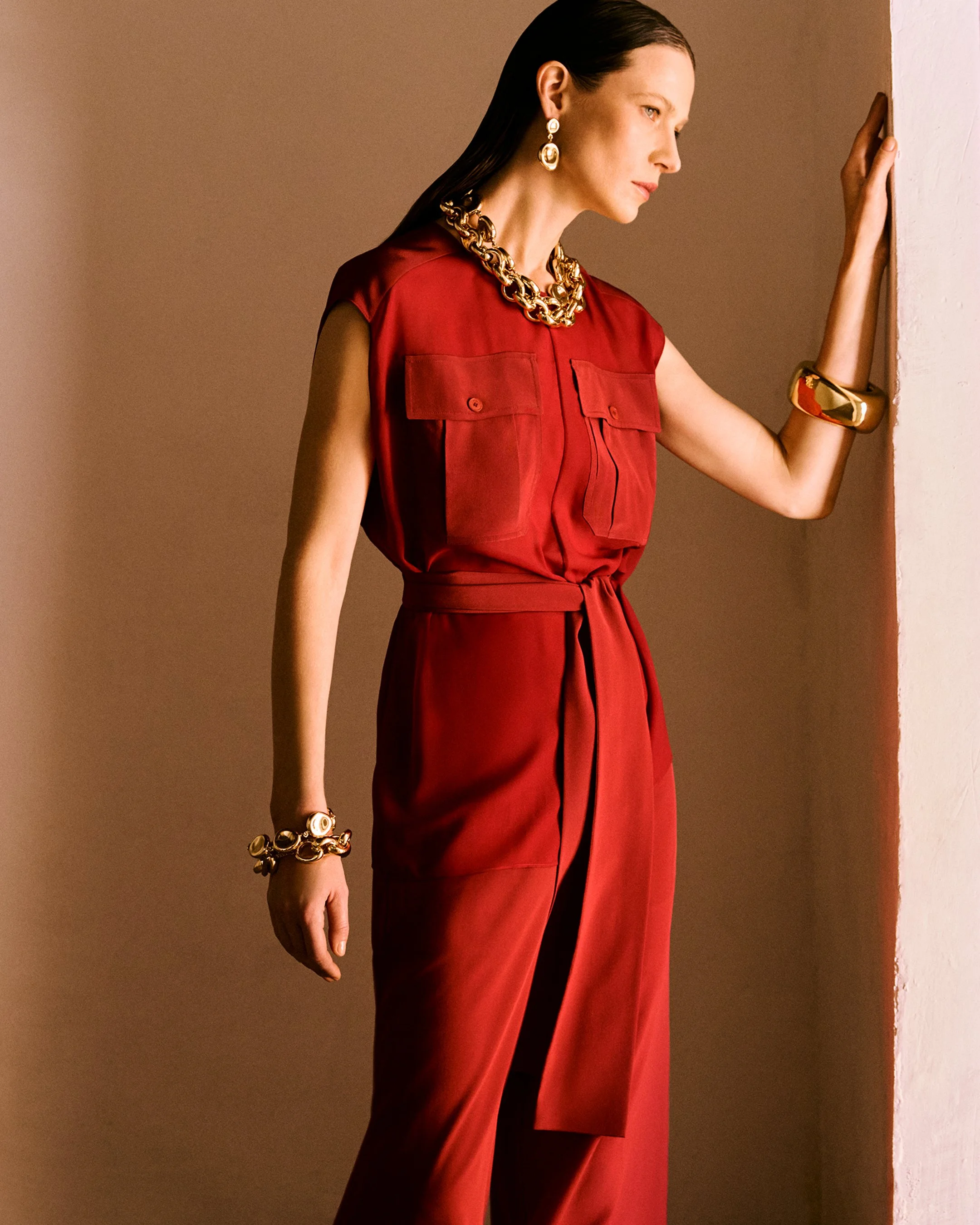 Look from JOSEPH SS26 collection, highlighting the jewellery designed by Charlie Ingham.