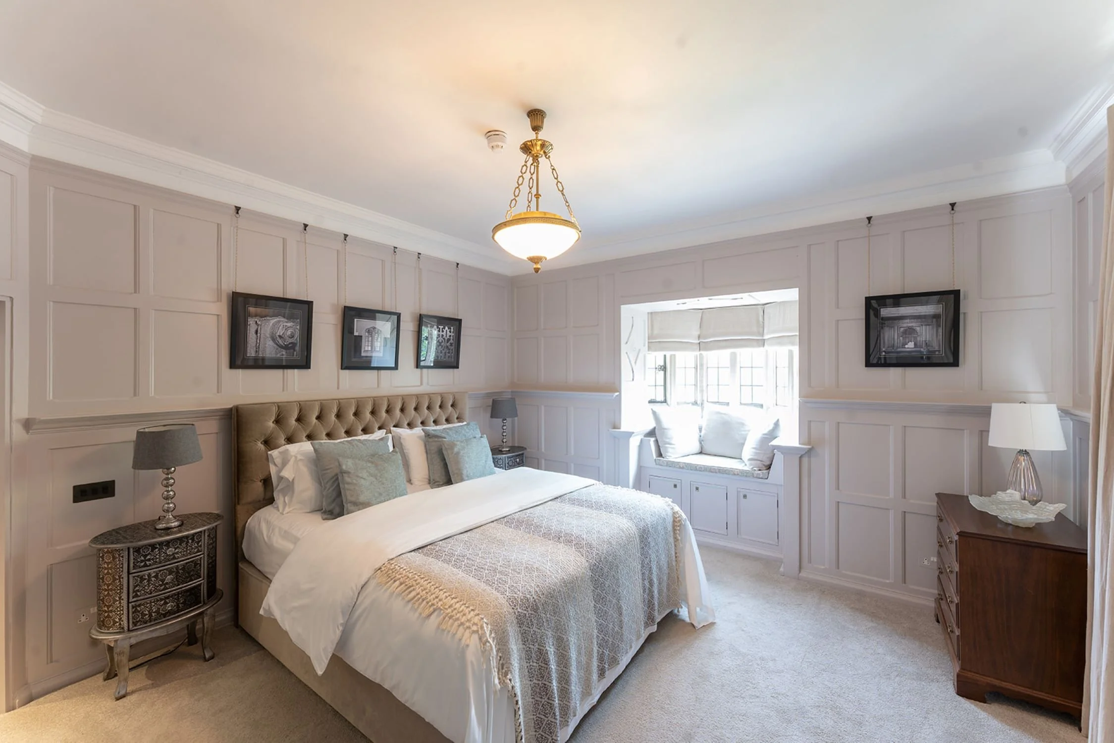 Luxury wedding suite included at Lanwades Hall, Suffolk — where the newlyweds and close guests can stay overnight in elegant surroundings.