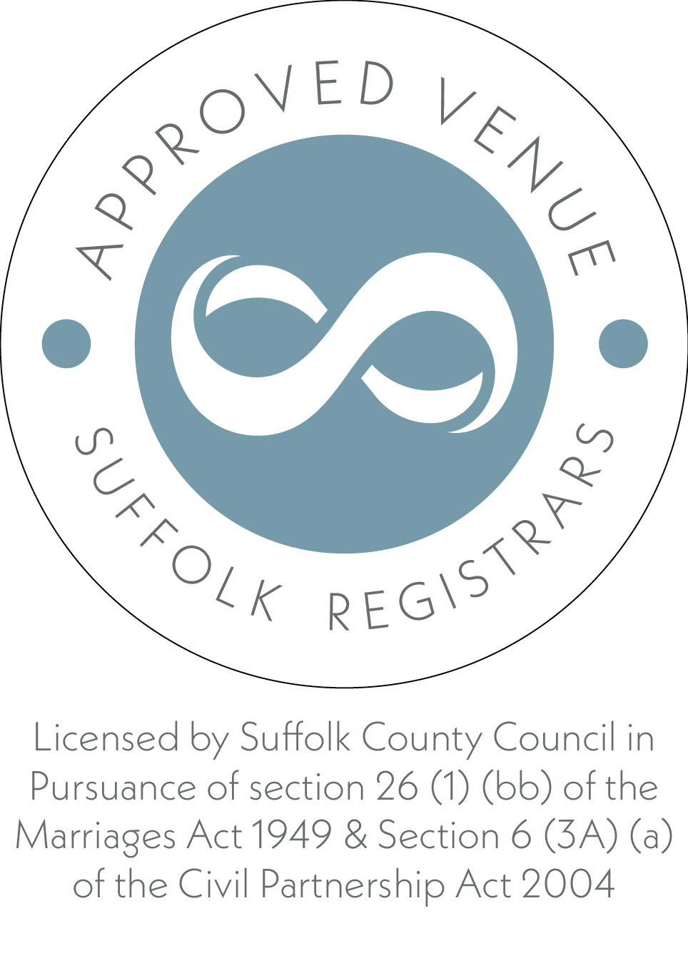 Suffolk Registrars Approved Venue badge for licensed wedding ceremonies at Lanwades Hall