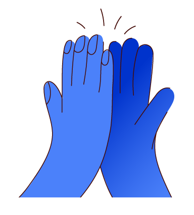 Two blue hands in a high-five gesture.