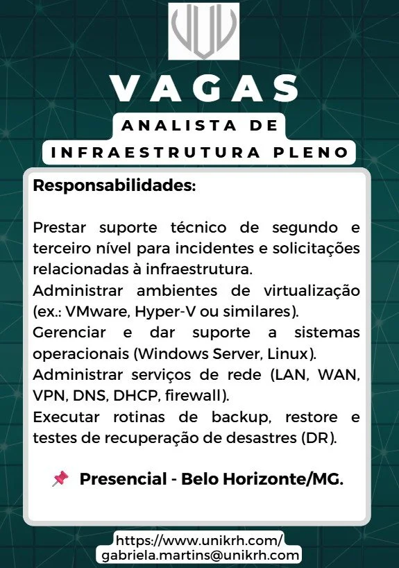 Vaga Analista de Infraestrutura Pleno