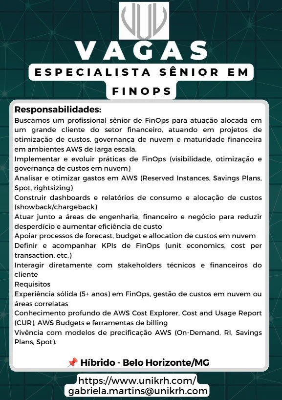 Vaga Especialista Sênior em FinOps