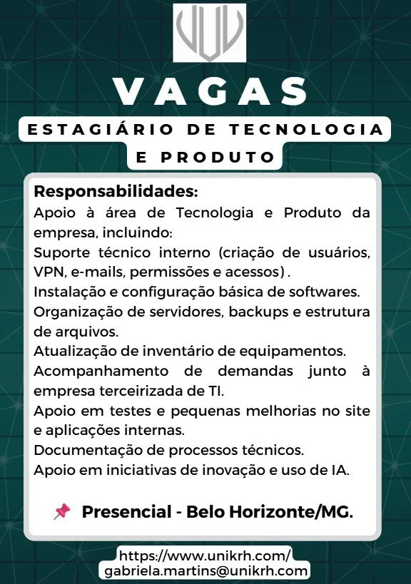 Vaga Estagiário de Tecnologia e Produto