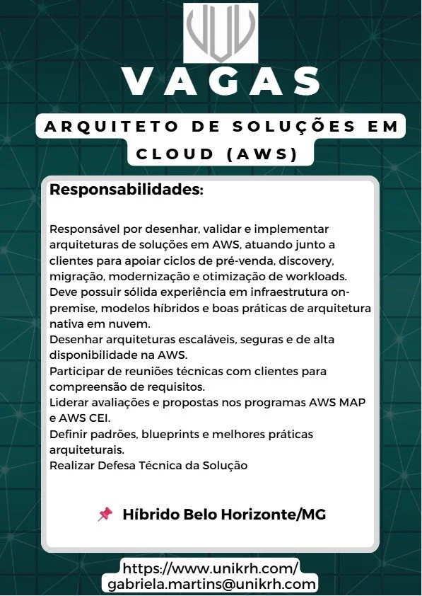 Vaga Arquiteto de Soluções em Cloud (AWS)