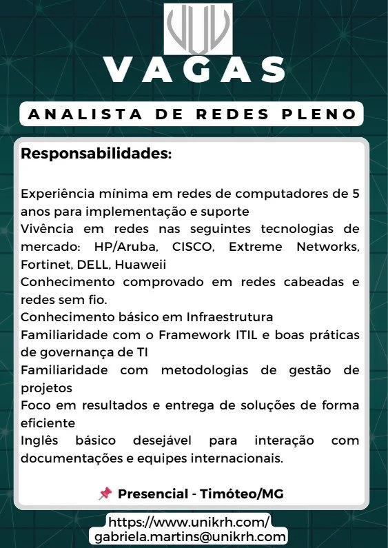 Vaga Analista de Redes Pleno