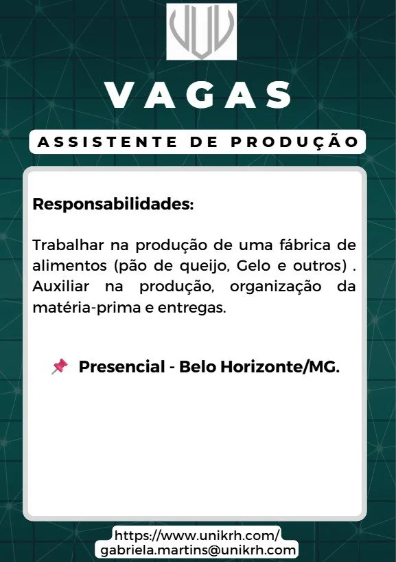 Vaga Assistente de produção