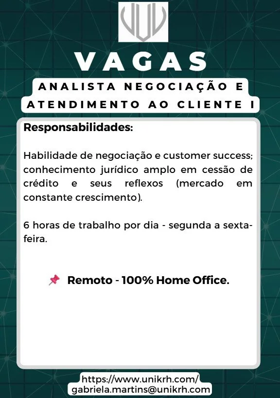Vaga Analista de Negociação e atendimento ao cliente I