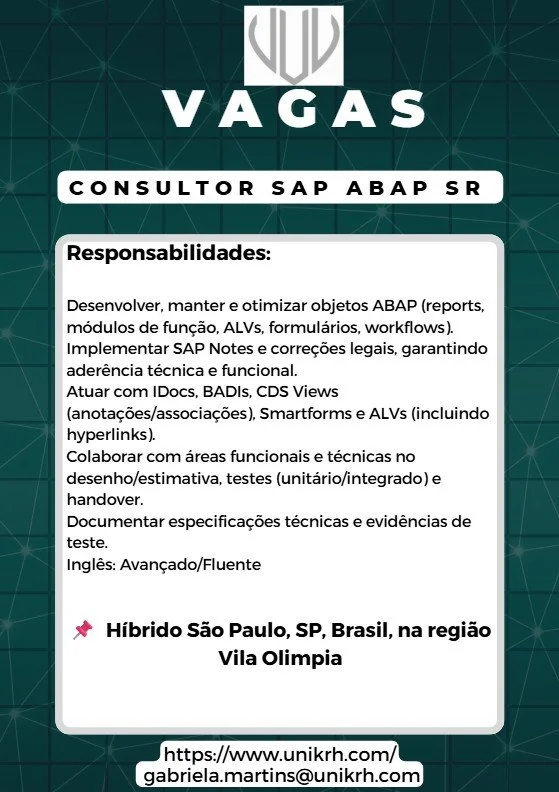 Vaga Consultor SAP ABAP Sr