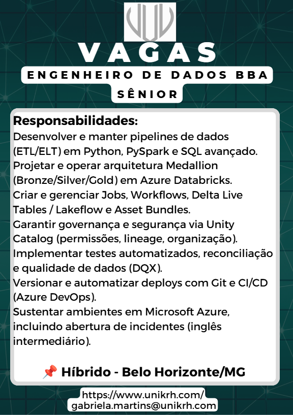 Vaga Engenheiro de Dados BBA Sênior