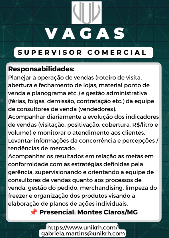 Vaga: Supervisor Comercial