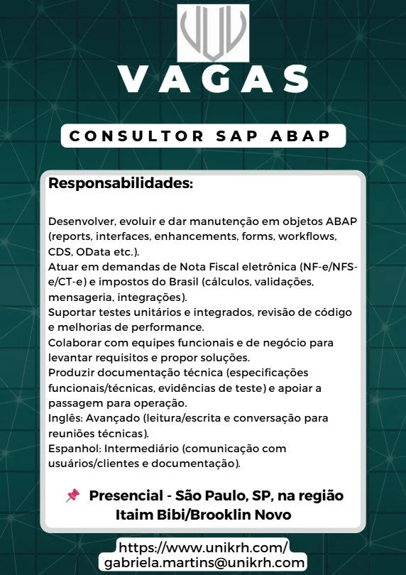 Vaga: Consultor SAP ABAP