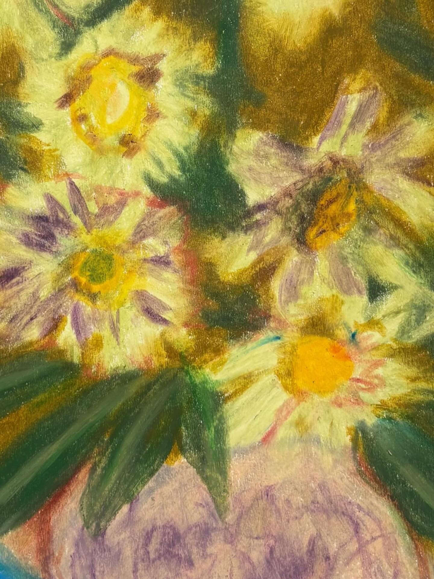 In my sketchbook this week. 💐

___
#botanicalart #inspiredbynature #contemporaryartist #artistoninstagram #neocolor2 #waxpastels #oilpastel #sketchbookdrawing #folkart #stilllife #carandache