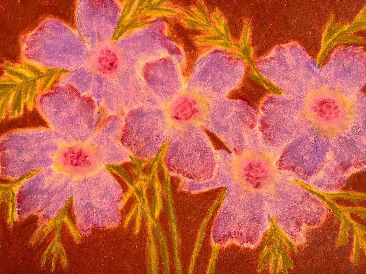 🌸 New bloom.
I drew these flowers without a sketch, a plan, or a fixed idea. Just a need for softness and light, for gliding lines and living petals.

The background is darker than usual, but the blooms hold steady, vibrant, almost tender.
I think i