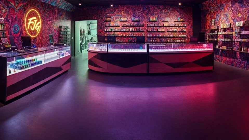 Luxurious smoke shop showcasing smoking accessories, disposable vapes