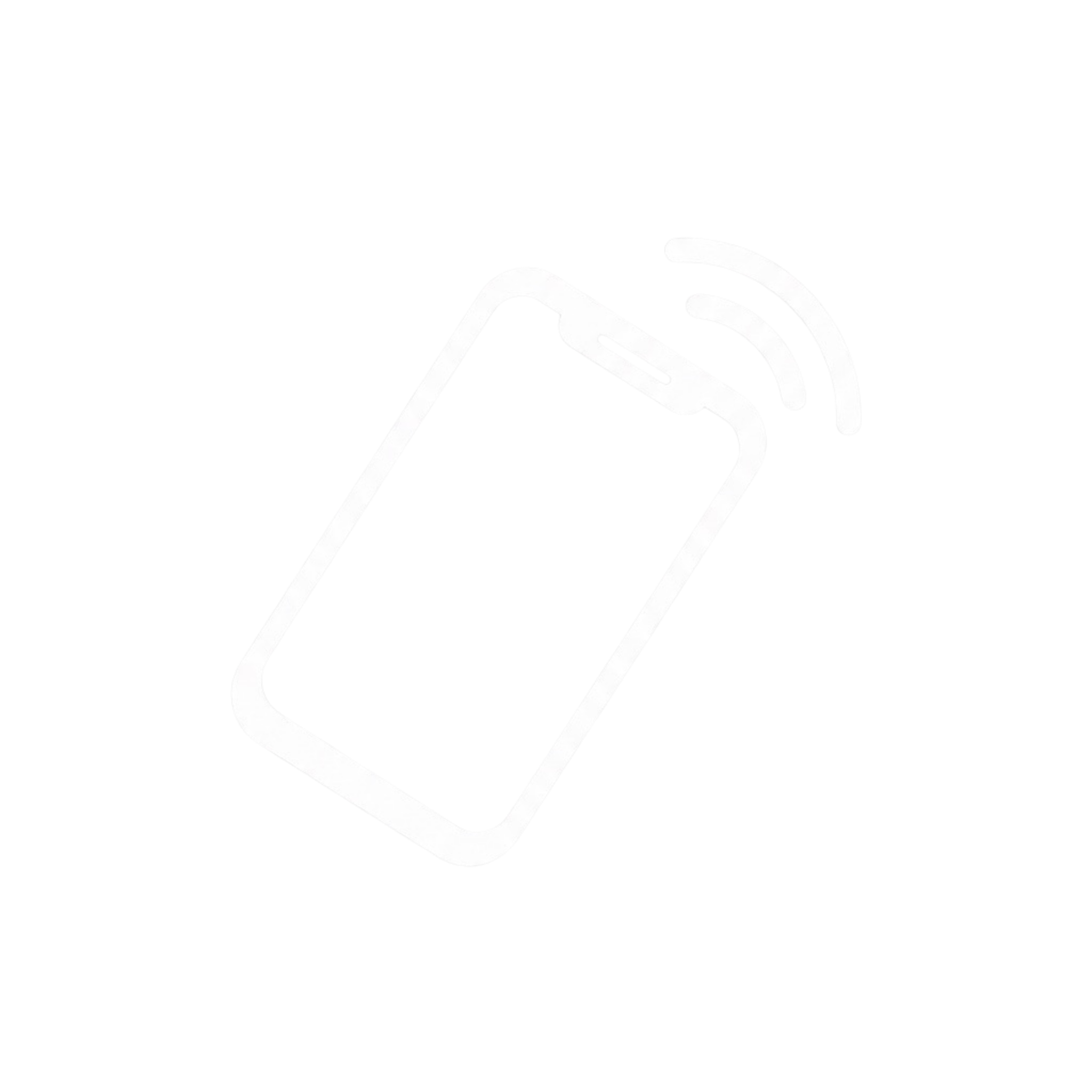 Line drawing of a smartphone with signals emanating from the top right corner.