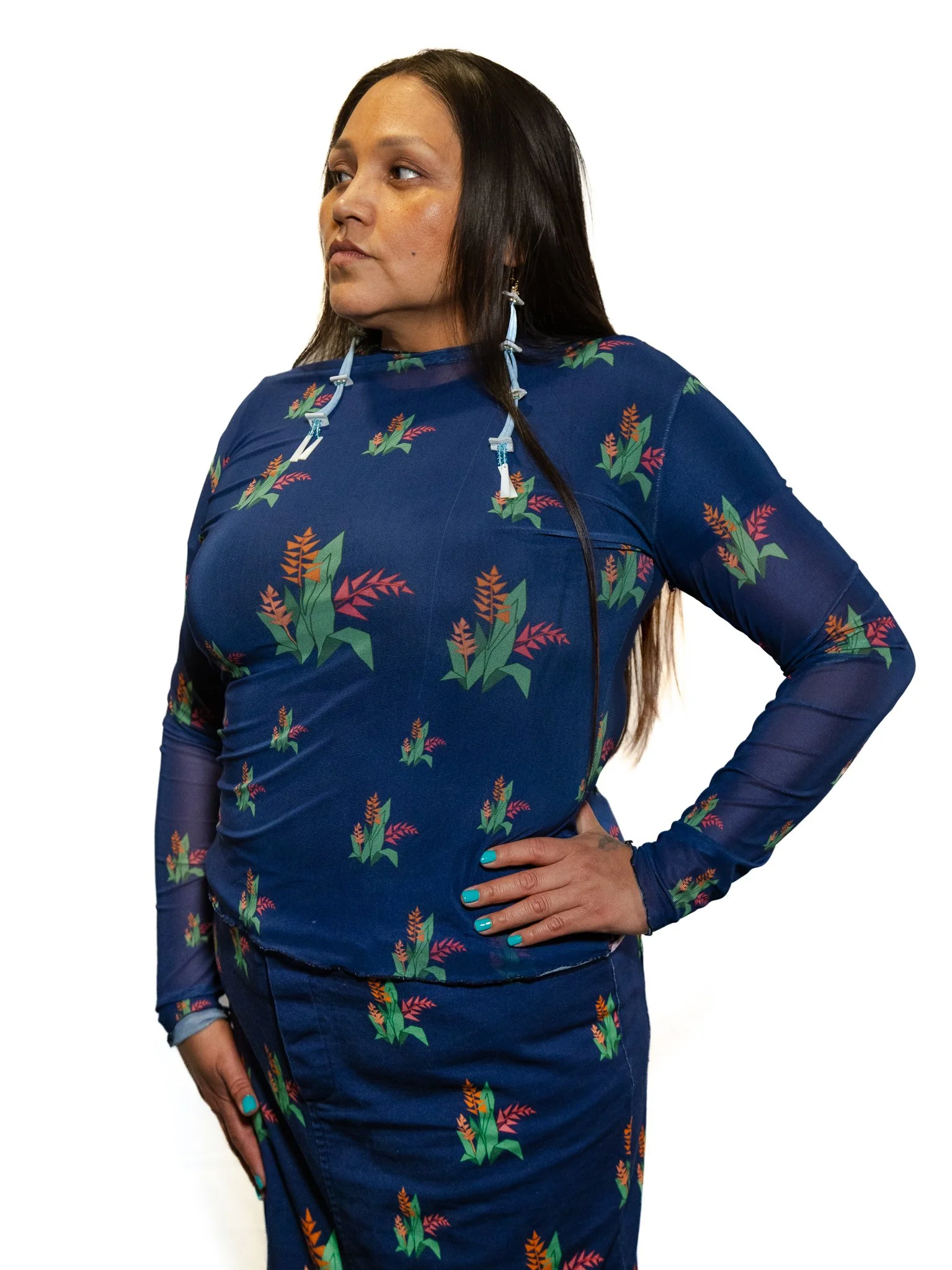 Blue Rooted Mesh Long Sleeve