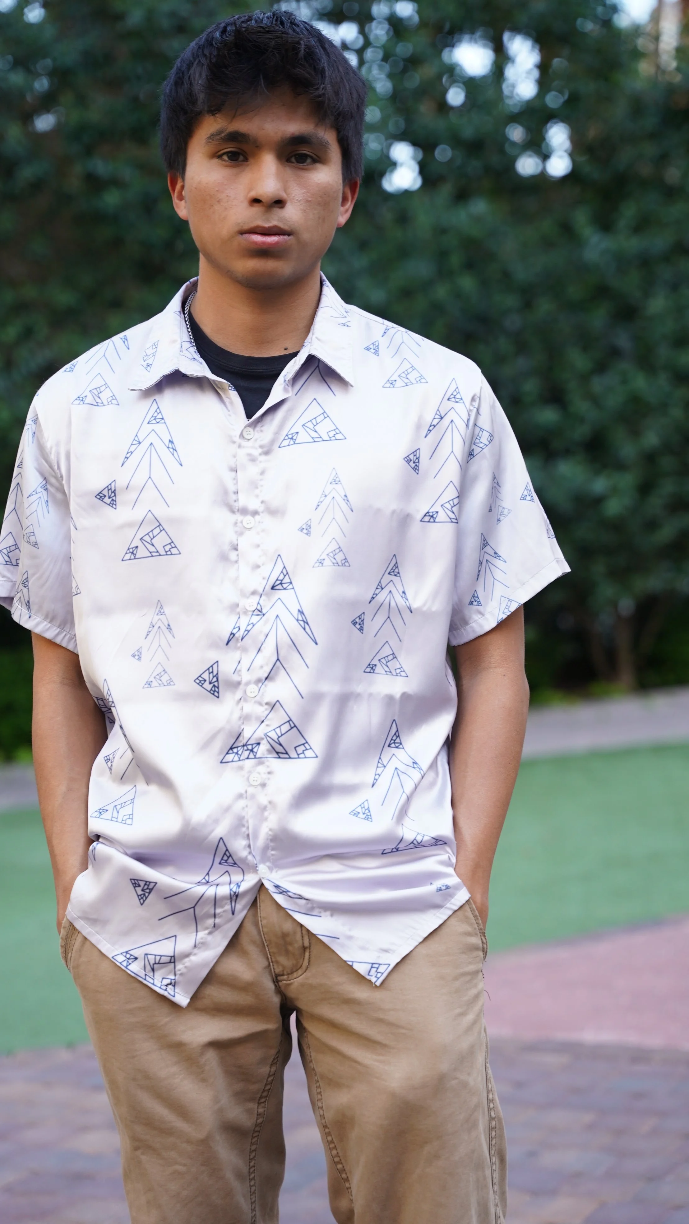 Satin Silver Button Up