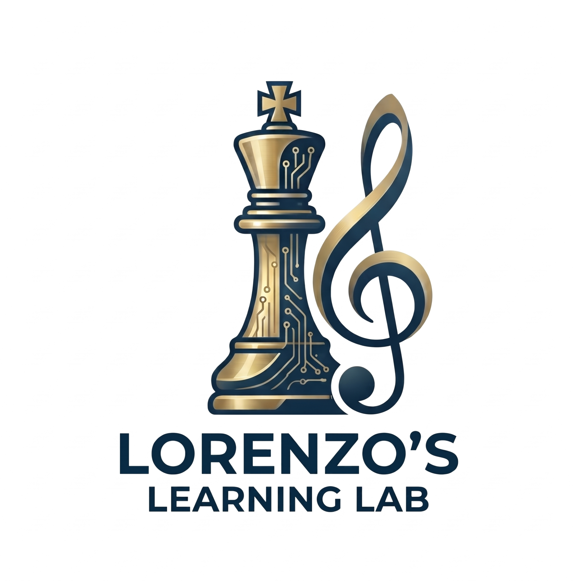 Logo of Lorenzo's Learning Lab featuring a stylized chess king with circuit board patterns, and the text 'Lorenzo's Learning Lab' underneath.