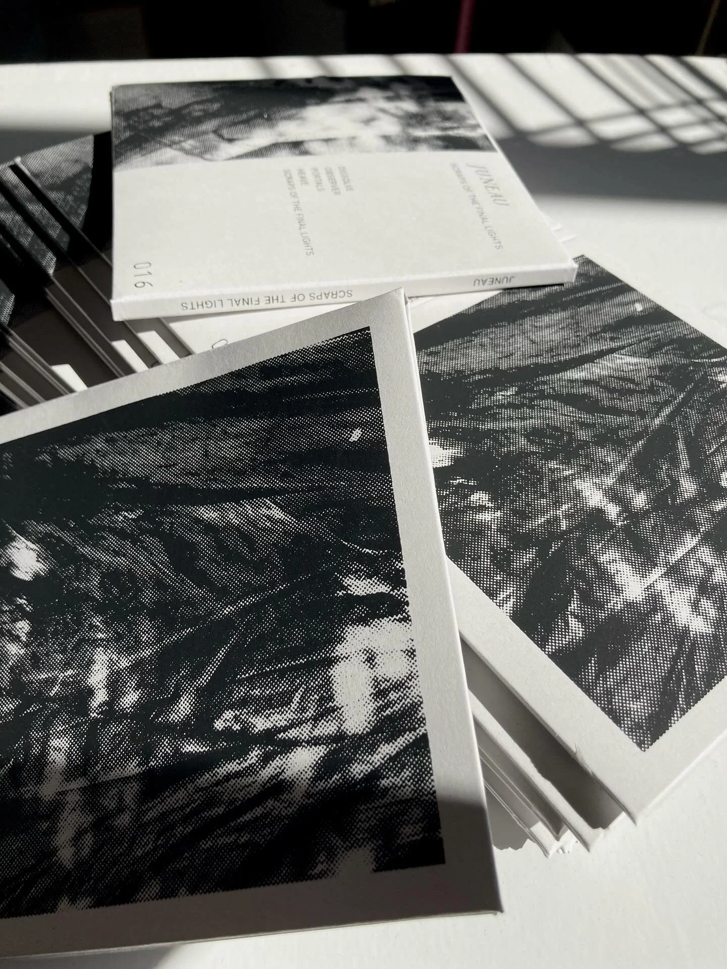 Custom CD sleeves for @juneau.official and their new album &lsquo;Scraps of the Final Light&rsquo; on @acheerywaverecords 

Die-cut gatefold sleeve, cut from off-white, recycled, heavyweight stock. One colour screenprint throughout. Numbered.

Artwor