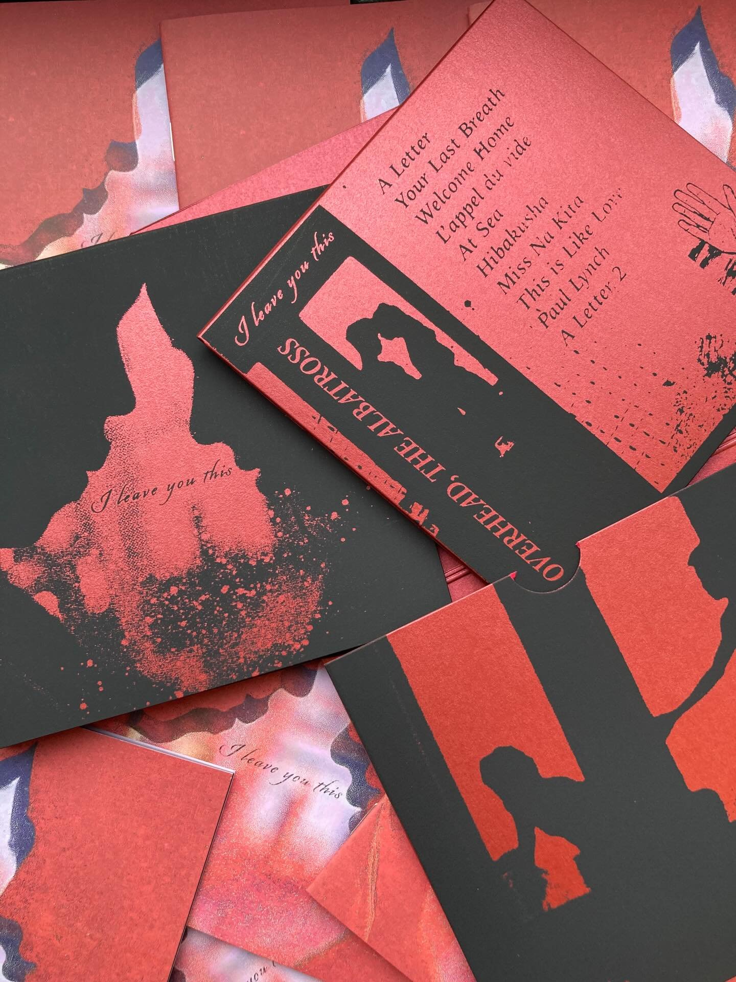 Custom CD sleeves for @overheadthealbatross and @acheerywaverecords 

A second edition of &lsquo;I Leave You This&rsquo;. One colour screen print on a custom cut pearlescent sleeve with 12 page booklet.

&bull; Custom die-cut sleeve
&bull; Screen Pri