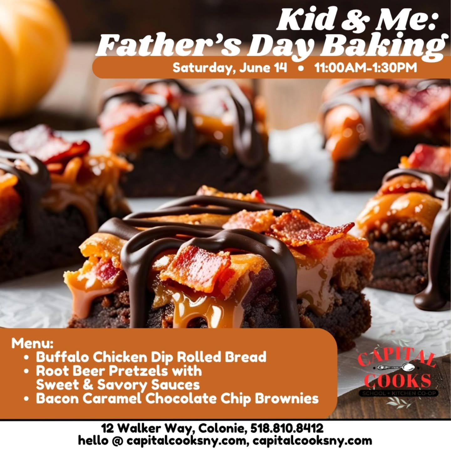 Come and bake with your dad, or for your dad, or for whomever wants to celebrate Father&rsquo;s Day with you! Register now by clicking on the link in our bio.

#capitalcooks #capitalcooksny #yelpalbany #518foodies #518