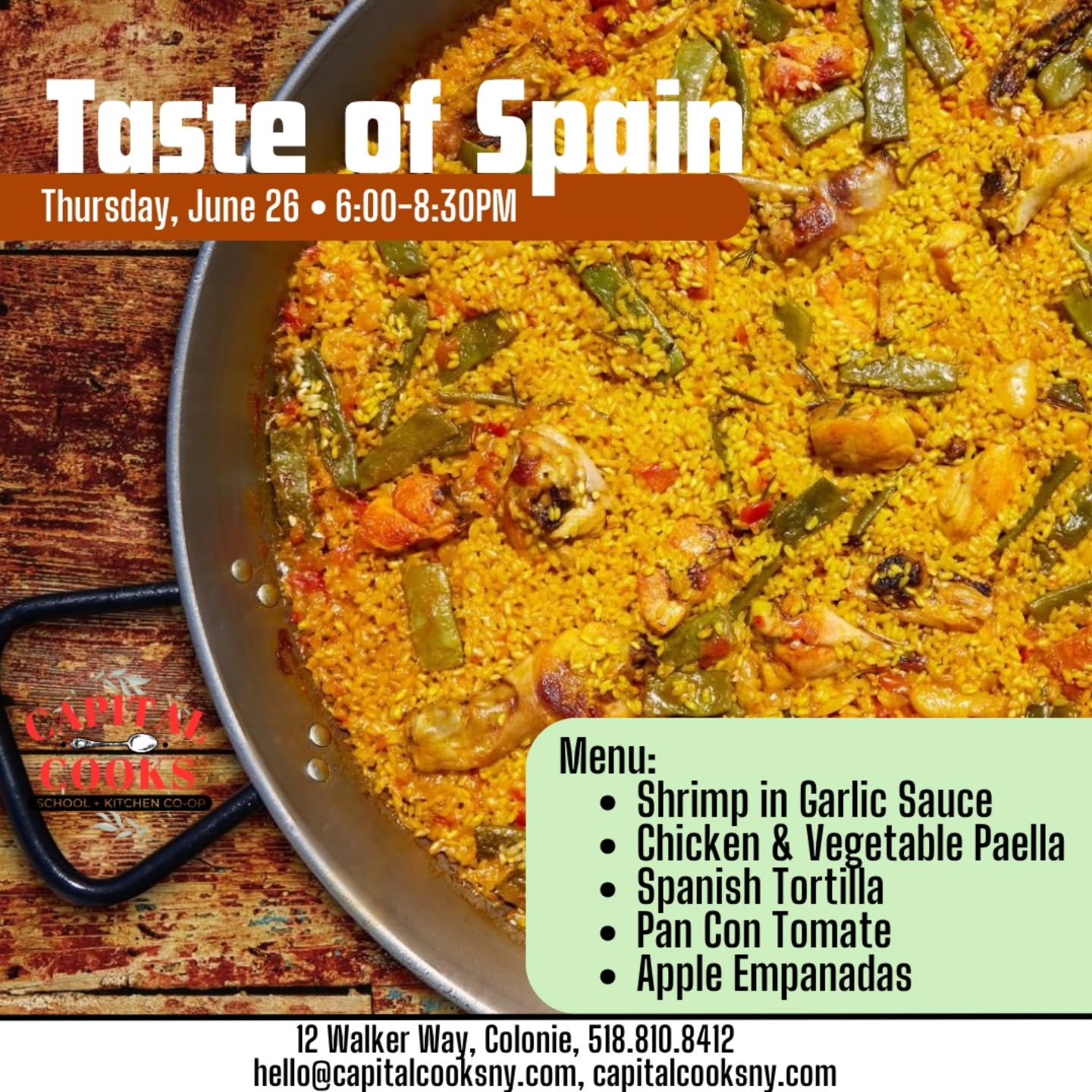 Learn how to put together fresh and regional foods to create delicious, rich, classic Spanish favorites. Register now using the link in our bio!

#capitalcooks #capitalcooksny #518foodies #yelpalbany #518