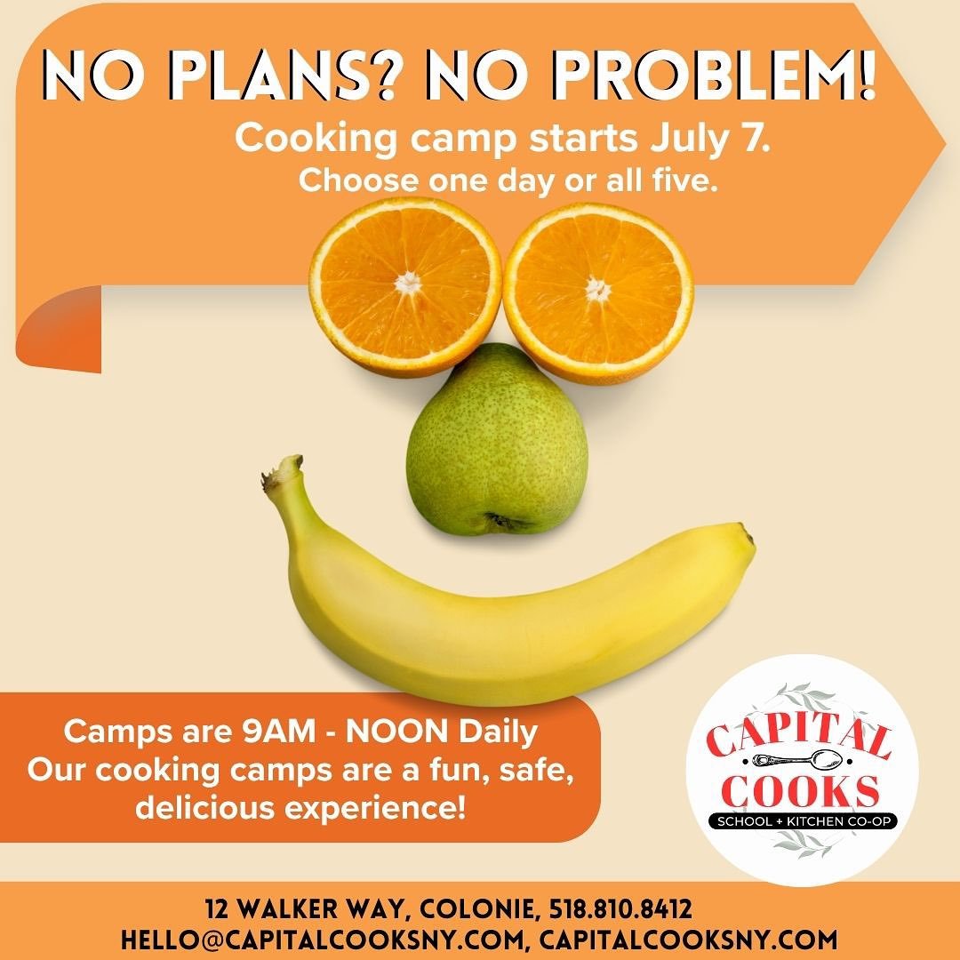 Stir. Chop. Mix. Bake. Eat. Best of all, have fun! We offer safe, creative and interactive learning experiences for kids aged 8-14. 
Our camps start on July 7 and run through August 27.  Choose one day or all five in any week. 
See our website for me