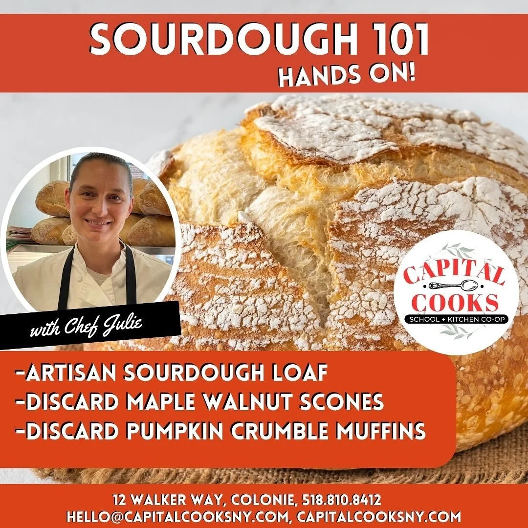 🌟Chef: Julie Paul
🗓️Date: Saturday, October 25, 2025
⏰Time: 11:00AM-1:30PM
➜$84.00/person, register on our website, link in bio 
ⓘJoin us as we demystify the art of Sourdough. Using sourdough starter, the class will mix a no-knead sourdough bread t